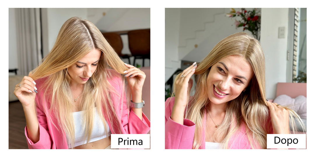 Immagini confronto prima e dopo dell'uso delle fibre per capelli Lemooree 4